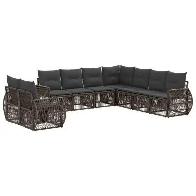vidaXL Vrtna sedežna garnitura 9 pcs Siva in temno siva poli ratan