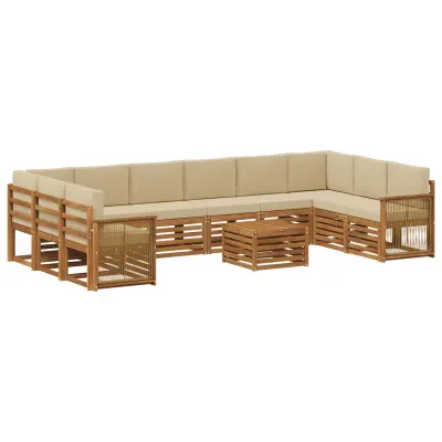 vidaXL Zunanja garnitura za sedenje z blazino 8 pcs Naravna
