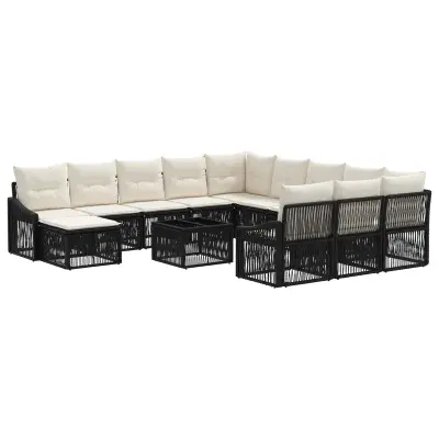 vidaXL Vrtna sedežna garnitura 13 pcs Črna poli ratan