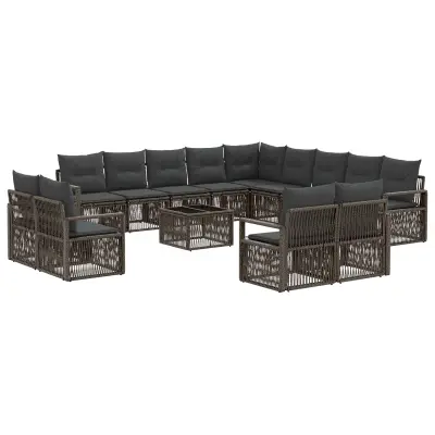 vidaXL Vrtna sedežna garnitura 14 pcs Siva poli ratan