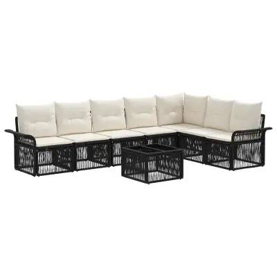 vidaXL Vrtna sedežna garnitura 8 pcs Črna poli ratan