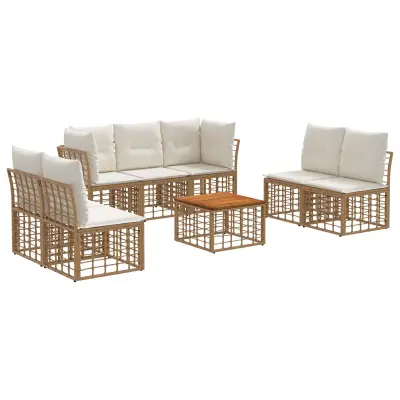 vidaXL Zunanja garnitura za sedenje 8 pcs Naravna in krem bela