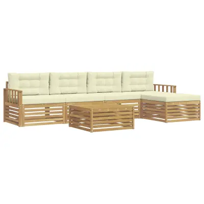 vidaXL Zunanja garnitura za sedenje 7 pcs Bela in krem Poliester