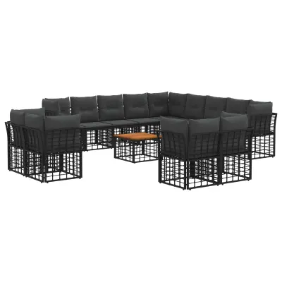 vidaXL Zunanja garnitura za sedenje 14 pcs Črna in Temno siva