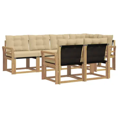 vidaXL Zunanja garnitura za sedenje z blazino 7 pcs Bela in bež