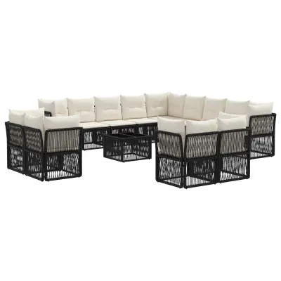 vidaXL Vrtna sedežna garnitura 14 pcs Črna poli ratan