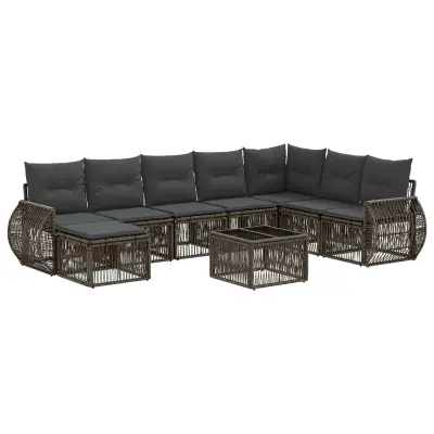 vidaXL Vrtna sedežna garnitura 9 pcs Siva in temno siva poli ratan