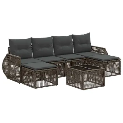 vidaXL Vrtna sedežna garnitura 7 pcs Siva in temno siva poli ratan