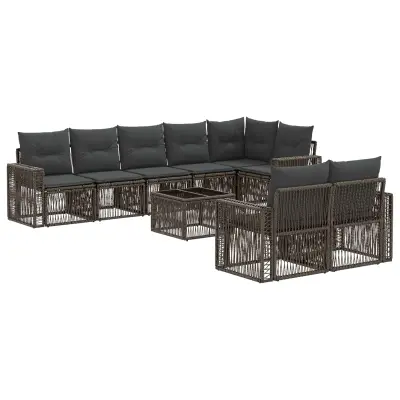 vidaXL Vrtna sedežna garnitura 9 pcs Siva in temno siva poli ratan