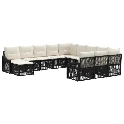 vidaXL Vrtna sedežna garnitura 12 pcs Črna poli ratan