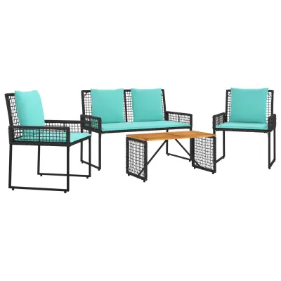 vidaXL Zunanji pohištveni set z blazino 4 pcs Črna in turkizna