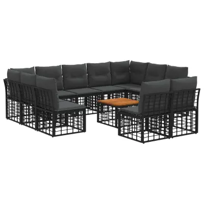 vidaXL Zunanja garnitura za sedenje 12 pcs Črna in Temno siva