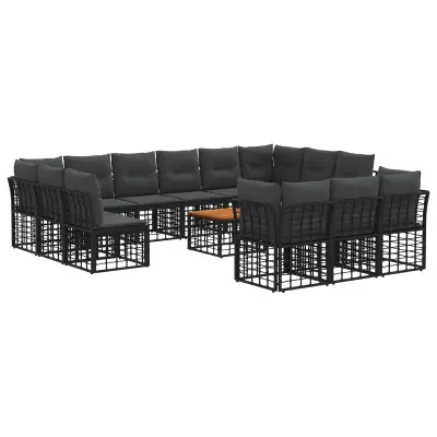 vidaXL Zunanja garnitura za sedenje 14 pcs Črna in Temno siva