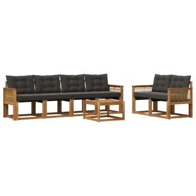vidaXL Zunanja garnitura za sedenje z blazino 7 pcs Naravna in črna