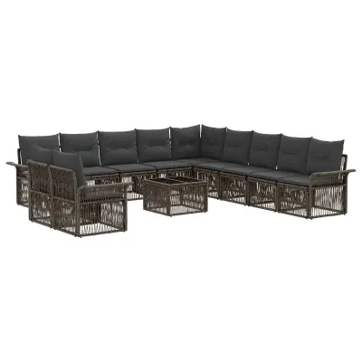 vidaXL Vrtna sedežna garnitura 12 pcs Siva poli ratan