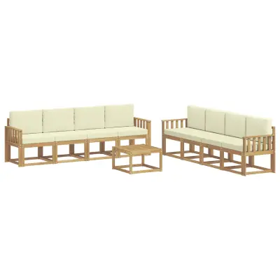 vidaXL Zunanja garnitura za sedenje z blazino 9 pcs Bela in krem