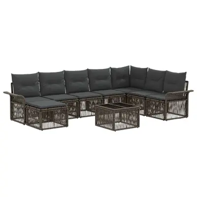 vidaXL Vrtna sedežna garnitura 9 pcs Siva poli ratan
