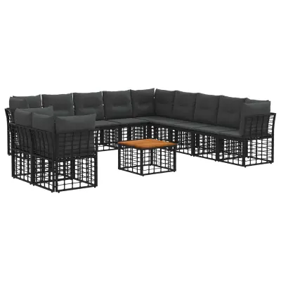vidaXL Zunanja garnitura za sedenje 12 pcs Črna in Temno siva