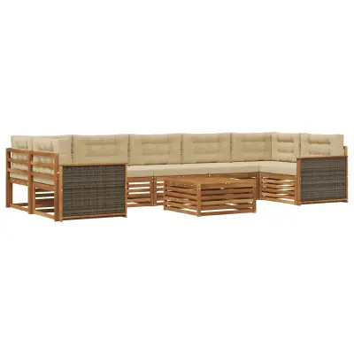 vidaXL Zunanja garnitura za sedenje z blazino 8 pcs Naravna in bež