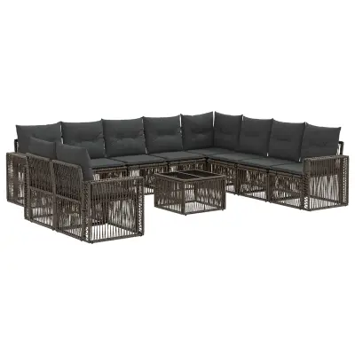 vidaXL Vrtna sedežna garnitura 11 pcs Siva in temno siva poli ratan