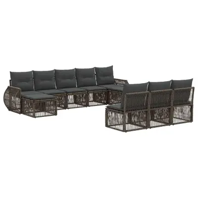 vidaXL Vrtna sedežna garnitura 10 pcs Siva in temno siva poli ratan
