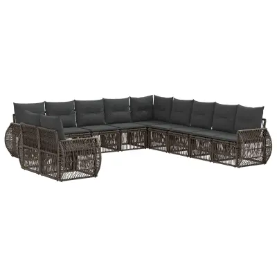 vidaXL Vrtna sedežna garnitura 11 pcs Siva in temno siva poli ratan