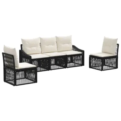 vidaXL Vrtna sedežna garnitura 5 pcs Črna poli ratan
