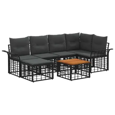 vidaXL Zunanja garnitura za sedenje 7 pcs Črna in Temno siva Poliester