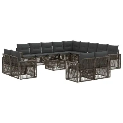 vidaXL Vrtna sedežna garnitura 14 pcs Siva in temno siva poli ratan
