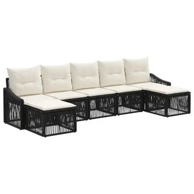 vidaXL Vrtna sedežna garnitura 7 pcs Črna poli ratan