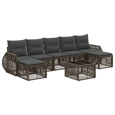 vidaXL Vrtna sedežna garnitura 8 pcs Siva in temno siva poli ratan