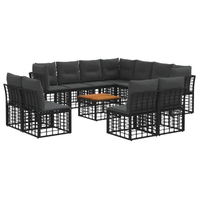 vidaXL Zunanja garnitura za sedenje 12 pcs Črna in Temno siva