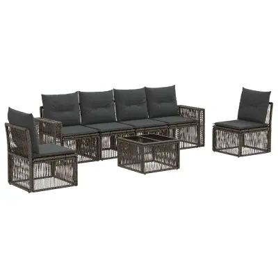 vidaXL Vrtna sedežna garnitura 7 pcs Siva in temno siva poli ratan