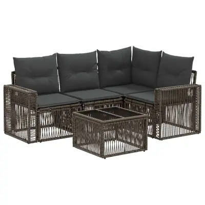 vidaXL Vrtna sedežna garnitura 5 pcs Siva in temno siva poli ratan