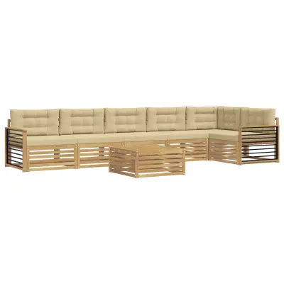 vidaXL Zunanja garnitura za sedenje z blazino 7 pcs Bela in bež