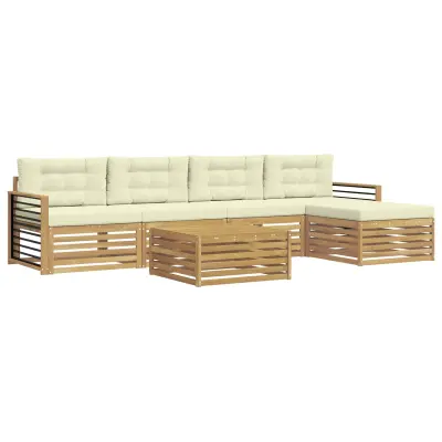 vidaXL Zunanja garnitura za sedenje 7 pcs Bela in krem Poliester