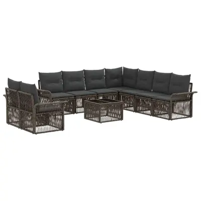 vidaXL Vrtna sedežna garnitura 10 pcs Siva poli ratan
