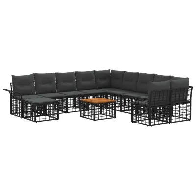 vidaXL Zunanja garnitura za sedenje 12 pcs Črna in Temno siva