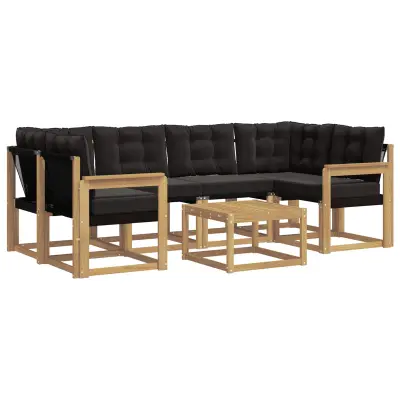 vidaXL Zunanja garnitura za sedenje z blazino 7 pcs Bela in črna