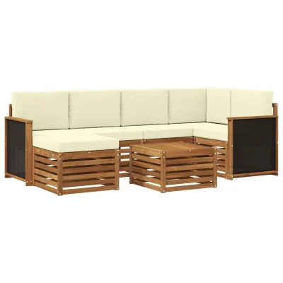 vidaXL Kotna sedežna garnitura z blazino 6 pcs Naravna in smetana