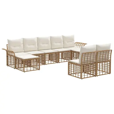 vidaXL Zunanja garnitura za sedenje 9 pcs Naravna in krem bela