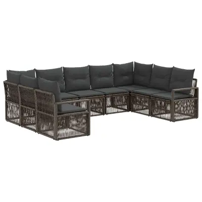 vidaXL Vrtna sedežna garnitura 9 pcs Siva poli ratan