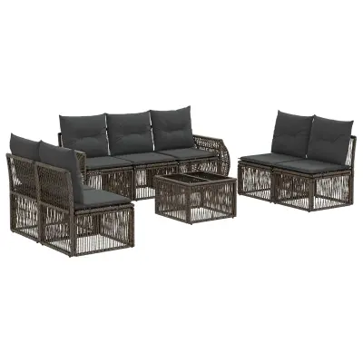 vidaXL Vrtna sedežna garnitura 8 pcs Siva in temno siva poli ratan