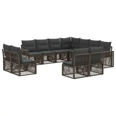 vidaXL Vrtna sedežna garnitura 11 pcs Siva in temno siva poli ratan