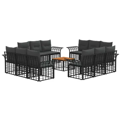 vidaXL Zunanja garnitura za sedenje 13 pcs Črna in Temno siva