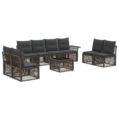 vidaXL Vrtna sedežna garnitura 9 pcs Siva poli ratan