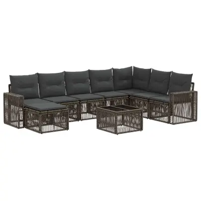 vidaXL Vrtna sedežna garnitura 9 pcs Siva in temno siva poli ratan