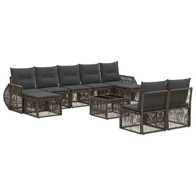 vidaXL Vrtna sedežna garnitura 10 pcs Siva in temno siva poli ratan