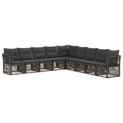 vidaXL Vrtna sedežna garnitura 9 pcs Siva poli ratan
