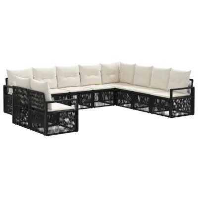 vidaXL Vrtna sedežna garnitura 10 pcs Črna poli ratan